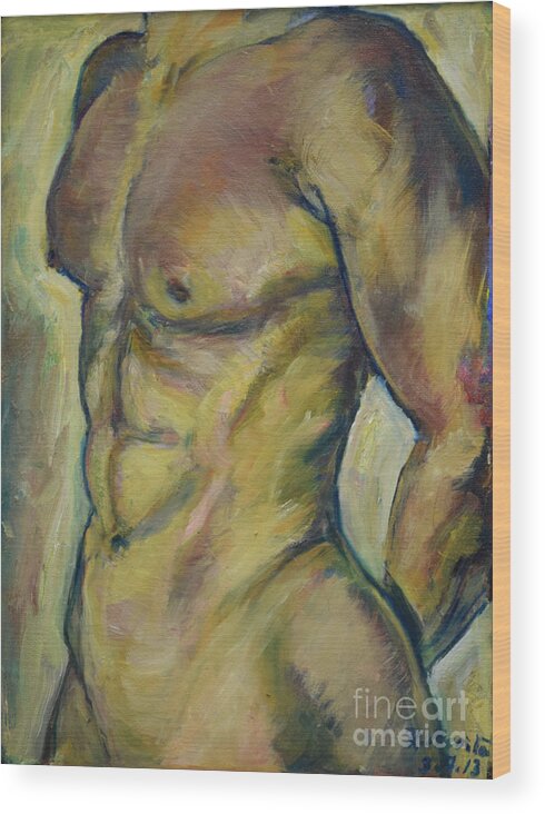 Male Torso Wood Print featuring the painting Nude Male Torso by Raija Merila