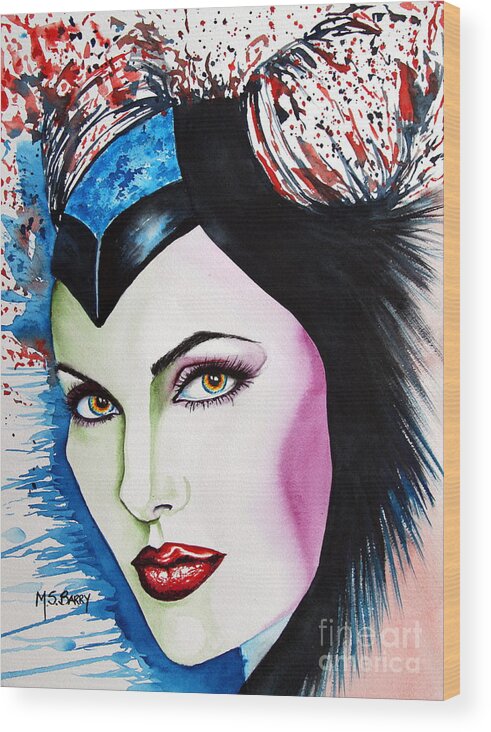 Disney Wood Print featuring the painting Maleficent by Maria Barry