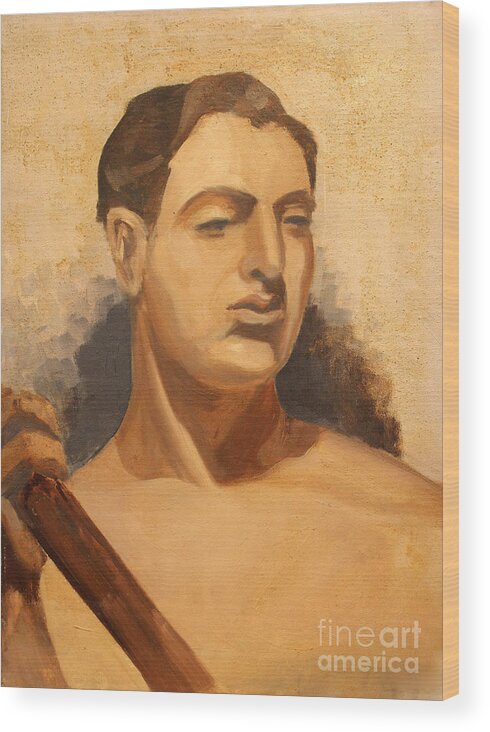 Man Holding Staff Wood Print featuring the painting Man Holding Staff 1937 by Art By Tolpo Collection