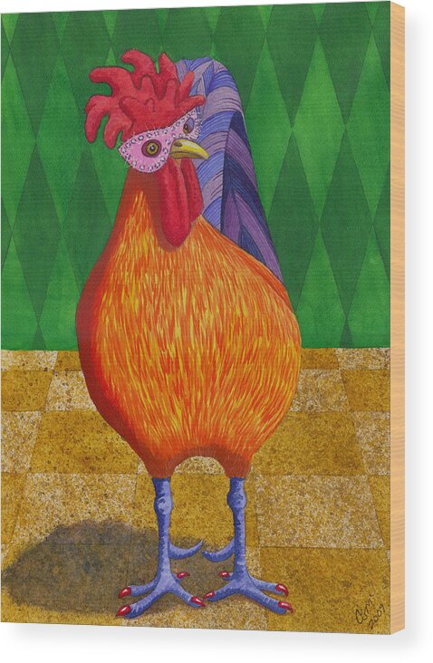 Chicken Wood Print featuring the painting Mardi Gras Chicken by Catherine G McElroy