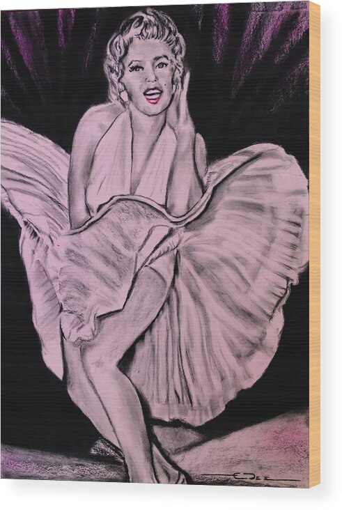 Marilyn Monroe Wood Print featuring the drawing Marilyn Monroe Pretty In Pink Lite by Eric Dee