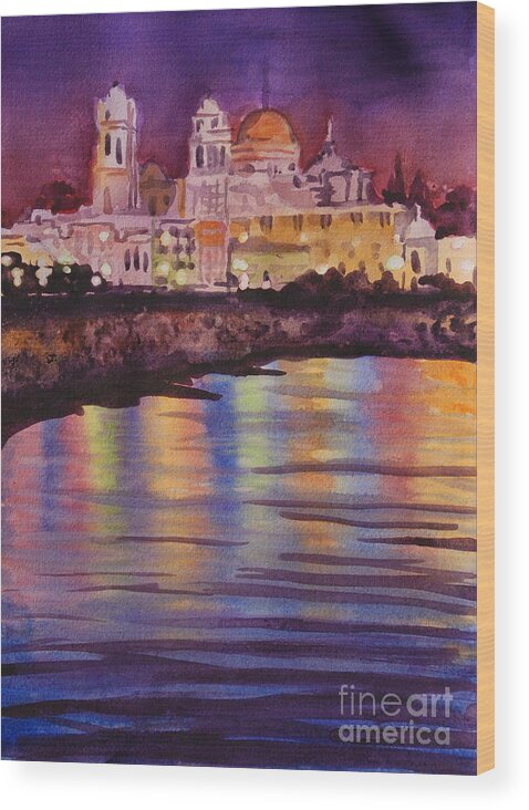 Landscape Wood Print featuring the painting Mediteranian City by Heidi E Nelson