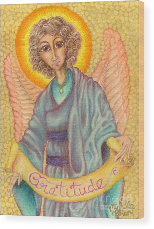 Angels Wood Print featuring the drawing Messenger of Gratitude by Michelle Bien