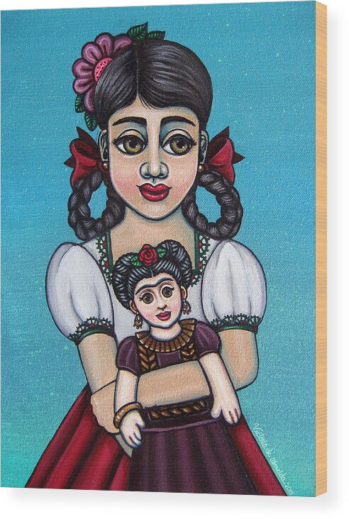 Frida Wood Print featuring the painting Missy Holding Frida by Victoria De Almeida