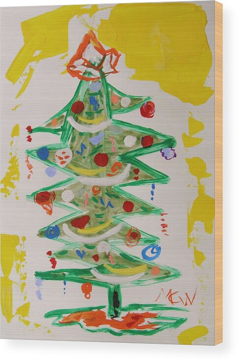 Modern Star Wood Print featuring the painting Modern Star- Modern Tree by Mary Carol Williams