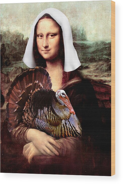 Pilgrim Wood Print featuring the digital art Mona Lisa Thanksgiving Pilgrim by Gravityx9 Designs