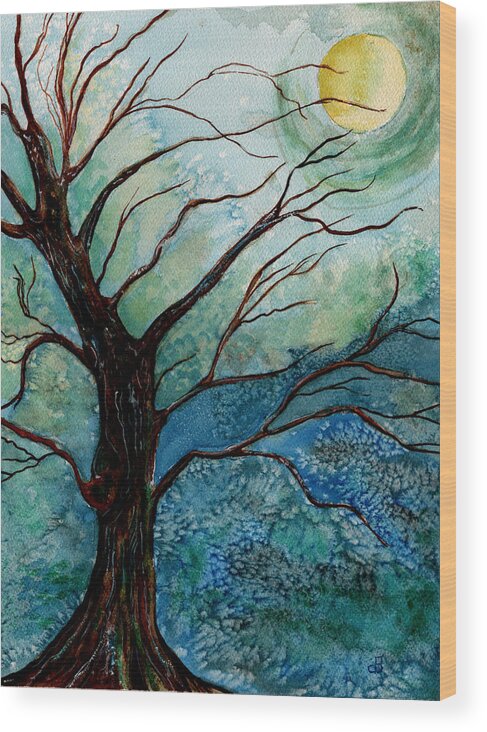 Landscape Wood Print featuring the painting Moonrise In The Wild Night by Brenda Owen