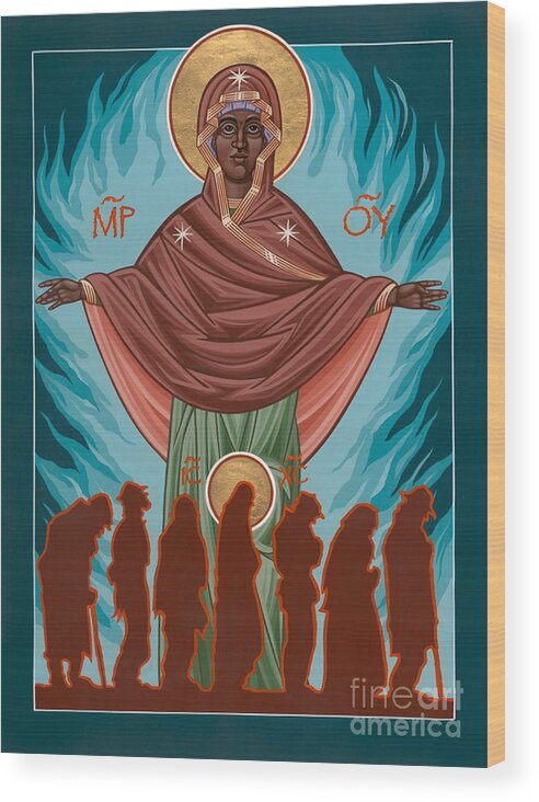 Andrew Harvey Wood Print featuring the painting Mother of Sacred Activism with Eichenberg's Christ of the Breadline by William Hart McNichols