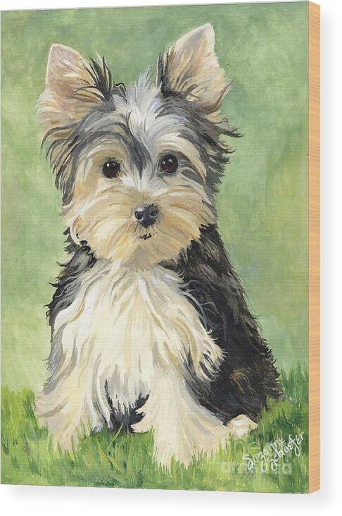 Yorkie Wood Print featuring the painting Moxie Roxie by Suzanne Schaefer