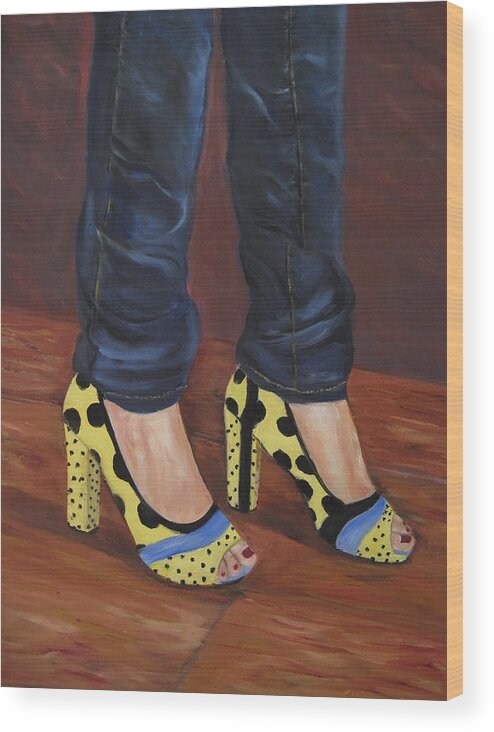 Shoes Wood Print featuring the painting My Shoes by Roberta Rotunda
