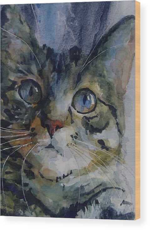 Tabby Wood Print featuring the painting Mystery Tabby by Paul Lovering