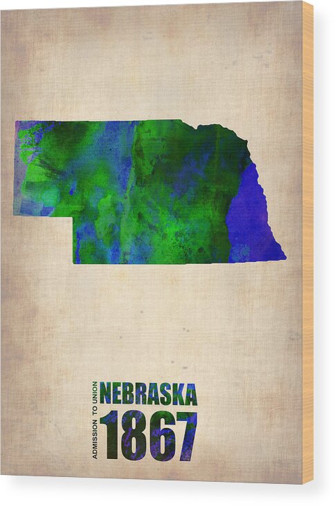Nebraska Wood Print featuring the digital art Nebraska Watercolor Map by Naxart Studio