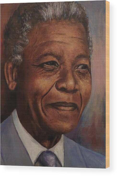 Nelson Mandela Wood Print featuring the painting Nelson Mandela by Samuel Daffa