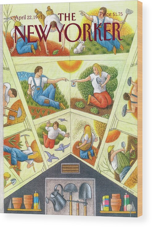 Household Chores Wood Print featuring the painting New Yorker April 22nd, 1991 by Bob Knox