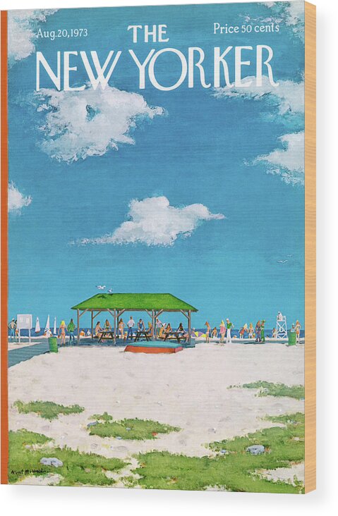 Summer Wood Print featuring the painting New Yorker August 20th, 1973 by Albert Hubbell