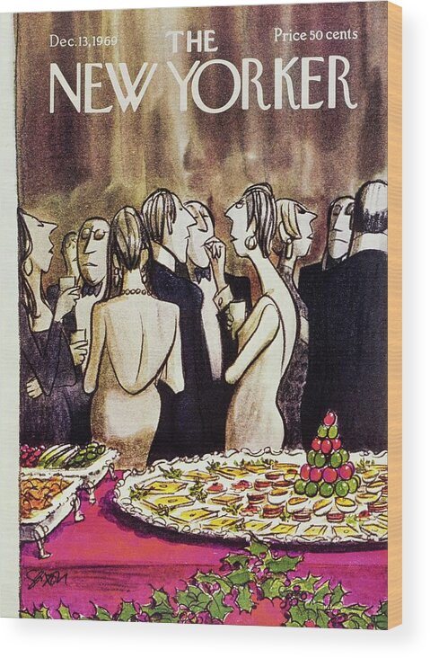 Illustration Wood Print featuring the painting New Yorker December 13th 1969 by Charles D Saxon
