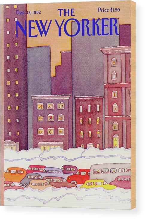 Urban Wood Print featuring the painting New Yorker December 13th, 1982 by Lonni Sue Johnson