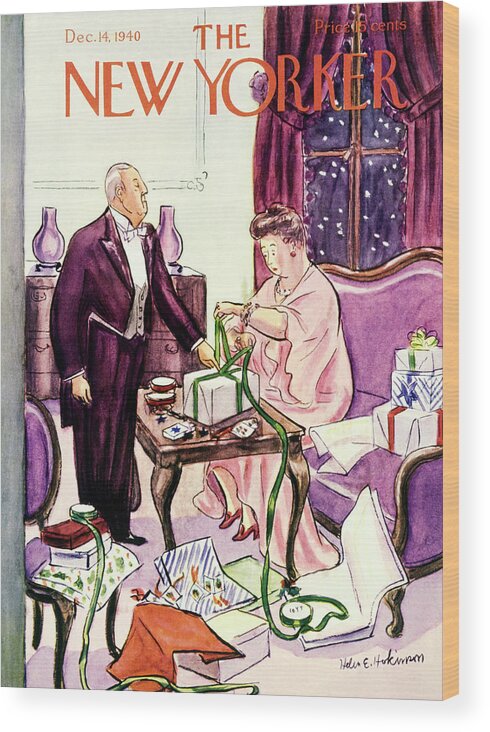 Holiday Wood Print featuring the painting New Yorker December 14 1940 by Helene E Hokinson