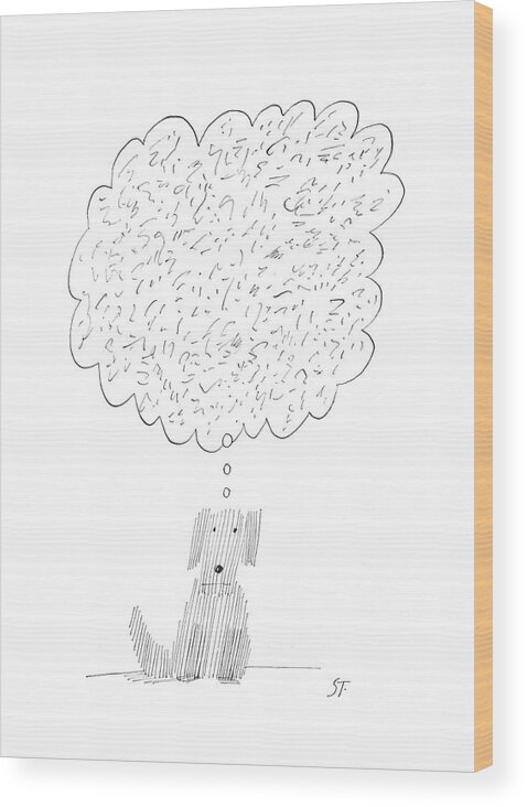 (a Dogs Thoughts Are Seen As Little Lines.) Dog Dogs Canines Man's Best Friend Pooch Doggie Puppy Puppies Pet Pets Animals Think Thinking Thoughts Drs Sstoon Saul Steinberg Sst Artkey 66329 Wood Print featuring the drawing New Yorker December 30th, 1967 by Saul Steinberg