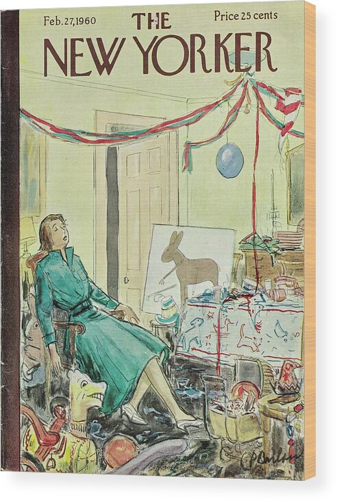 Illustration Wood Print featuring the painting New Yorker February 27th 1960 by Perry Barlow