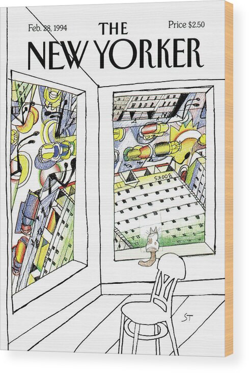 Saul Steinberg 50752 Steinbergattny Wood Print featuring the painting New Yorker February 28th, 1994 by Saul Steinberg