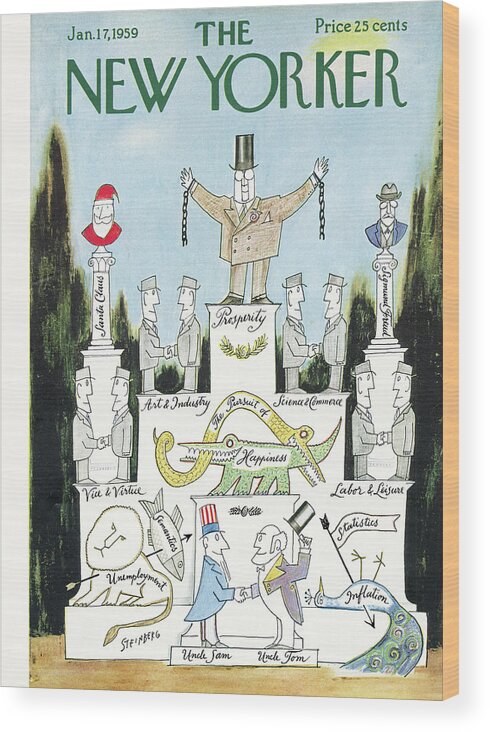 Saul Steinberg 49555 Steinbergattny Wood Print featuring the painting New Yorker January 17th, 1959 by Saul Steinberg