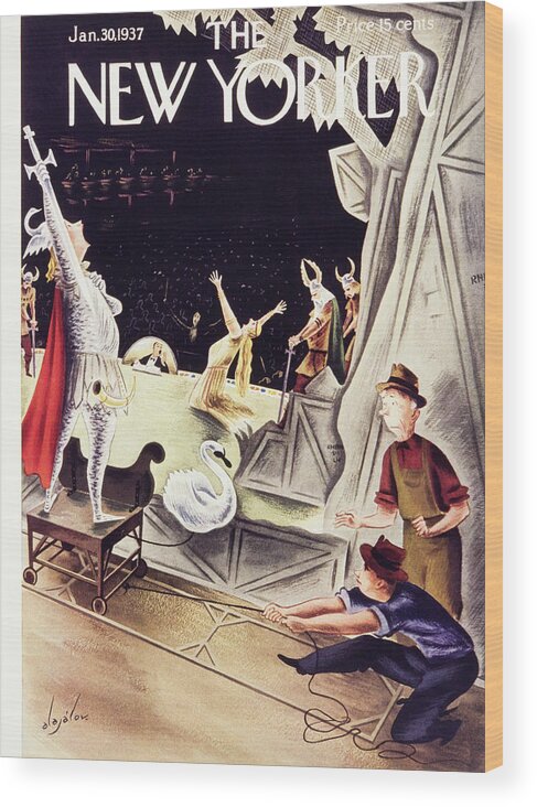 Theater Wood Print featuring the painting New Yorker January 30 1937 by Constantin Alajalov
