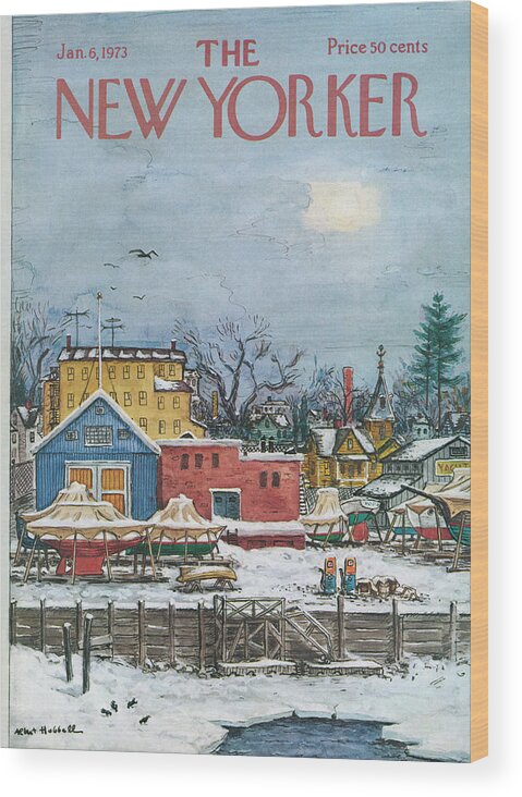 Town Wood Print featuring the painting New Yorker January 6th, 1973 by Albert Hubbell