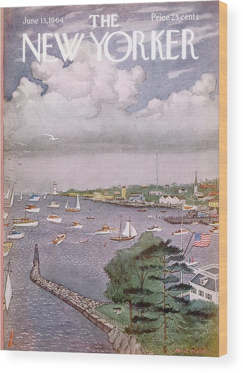 Albert Hubbell Ahu Wood Print featuring the painting New Yorker June 13th, 1964 by Albert Hubbell