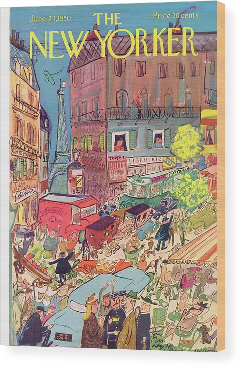 Paris Wood Print featuring the painting New Yorker June 24th, 1950 by Ludwig Bemelmans