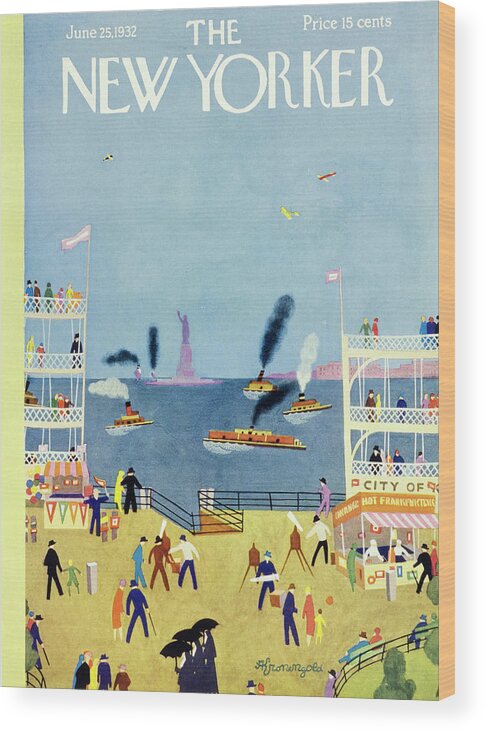 Illustration Wood Print featuring the painting New Yorker June 25 1932 by Arthur K Kronengold