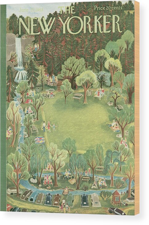 Park Wood Print featuring the painting New Yorker June 27th, 1953 by Ilonka Karasz