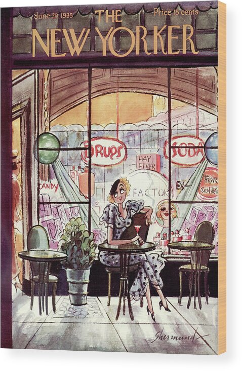Dining Wood Print featuring the painting New Yorker June 29, 1935 by Barbara Shermund