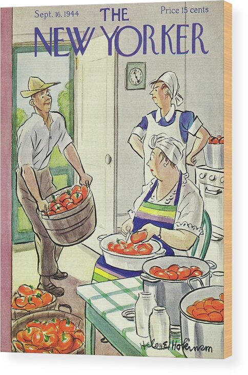 Food Wood Print featuring the painting New Yorker September 16, 1944 by Helene E Hokinson