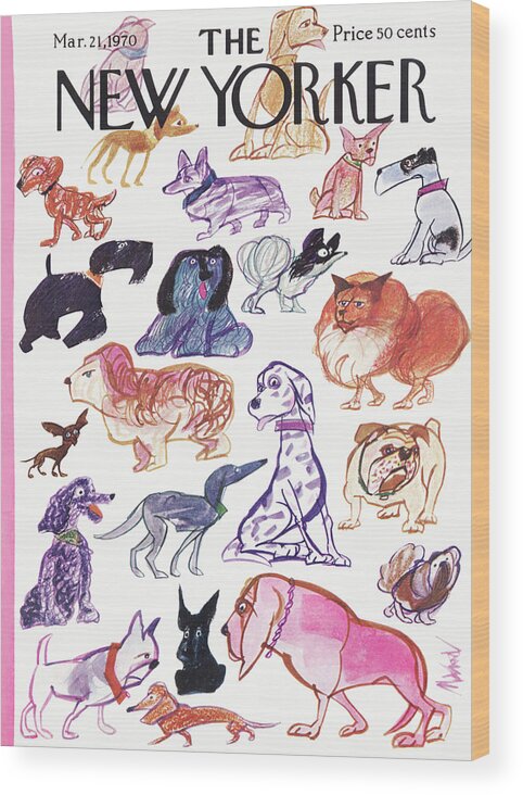 Animals Wood Print featuring the painting New Yorker March 21st, 1970 by Kenneth Mahood