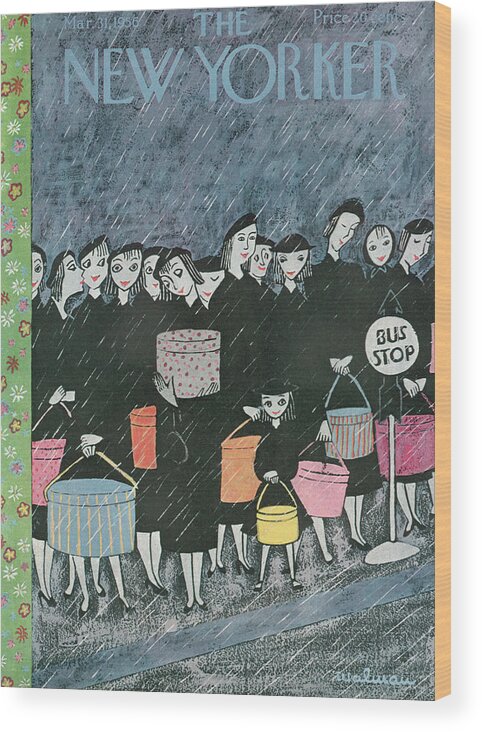 Easter Wood Print featuring the painting New Yorker March 31st, 1956 by Christina Malman