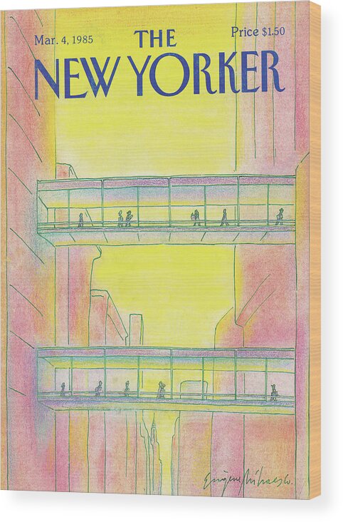 Manhattan Wood Print featuring the painting New Yorker March 4th, 1985 by Eugene Mihaesco