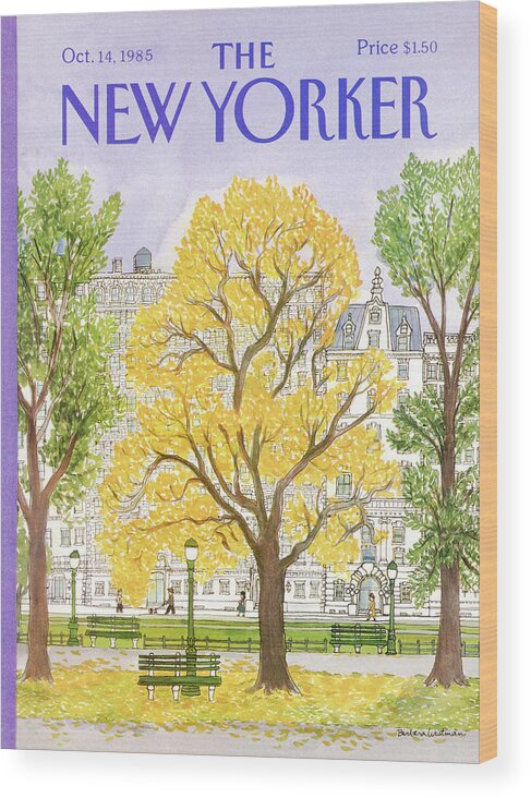Seasons Wood Print featuring the painting New Yorker October 14th, 1985 by Barbara Westman