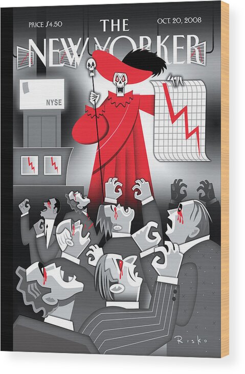 Death Wood Print featuring the painting Red Death On Wall Street by Robert Risko