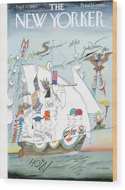 Saul Steinberg 49631 Steinbergattny  Wood Print featuring the painting New Yorker September 17th, 1960 by Saul Steinberg