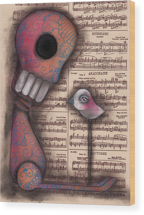 Day Of The Dead Wood Print featuring the painting Not really Alone by Abril Andrade