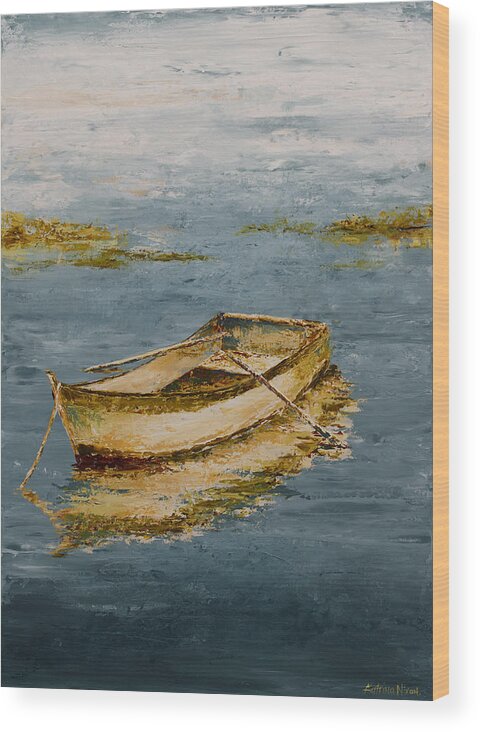 Blue Wood Print featuring the painting Ocean Row Boat by Katrina Nixon