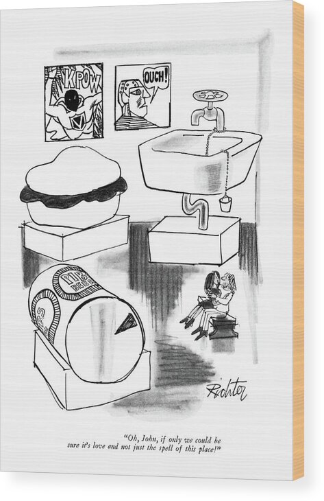 83601 Mri Mischa Richter (girl To Boy As They Sit On Bench In Museum Of Pop Art Wood Print featuring the drawing Oh, John, If Only We Could Be Sure It's Love by Mischa Richter