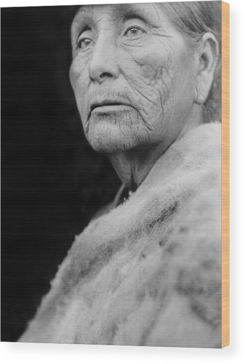 1923 Wood Print featuring the photograph Old Hupa woman circa 1923 by Aged Pixel