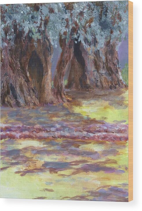 Gethsemane Wood Print featuring the painting Olive trees Gethsemane by Nigel Radcliffe