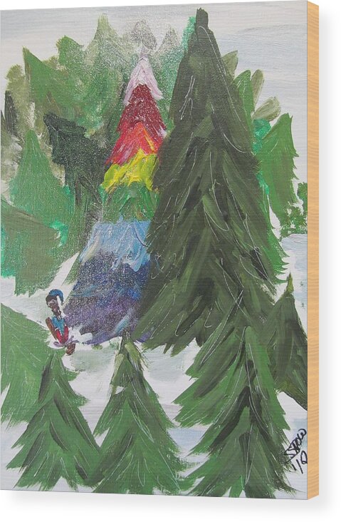 Rainbow Tree Wood Print featuring the painting Olympics by Susan Voidets