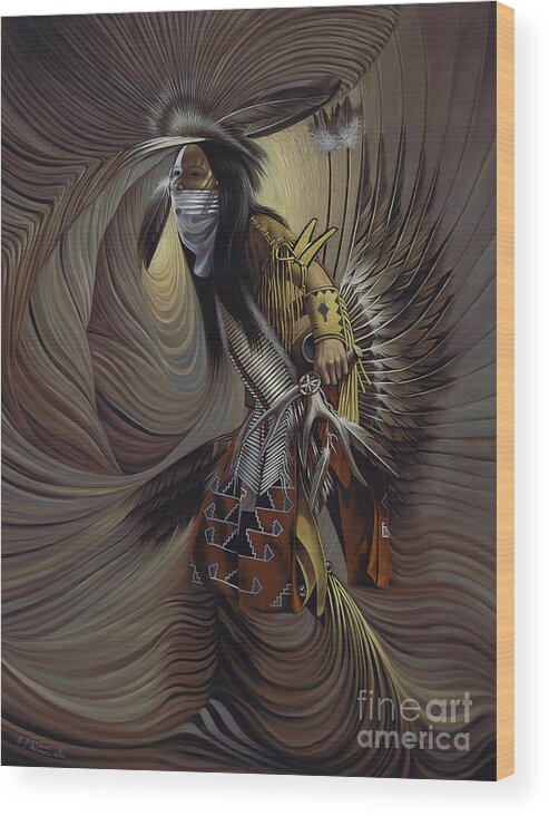 Native-american Wood Print featuring the painting On Sacred Ground Series IIl by Ricardo Chavez-Mendez