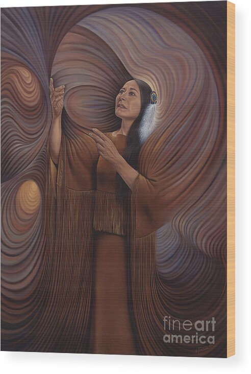 Bonnie-jo-hunt Wood Print featuring the painting On Sacred Ground Series V by Ricardo Chavez-Mendez