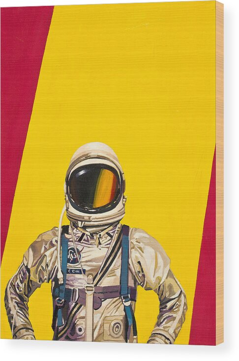 Astronaut Wood Print featuring the painting One Golden Arch by Scott Listfield