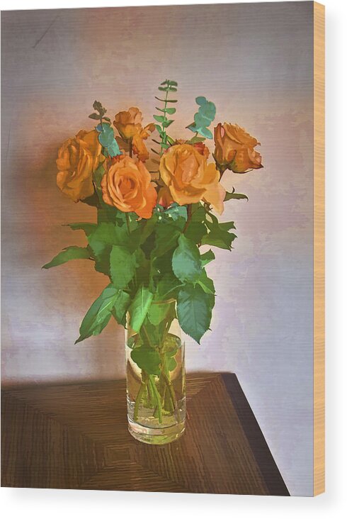 Roses Wood Print featuring the photograph Orange and Green by John Hansen